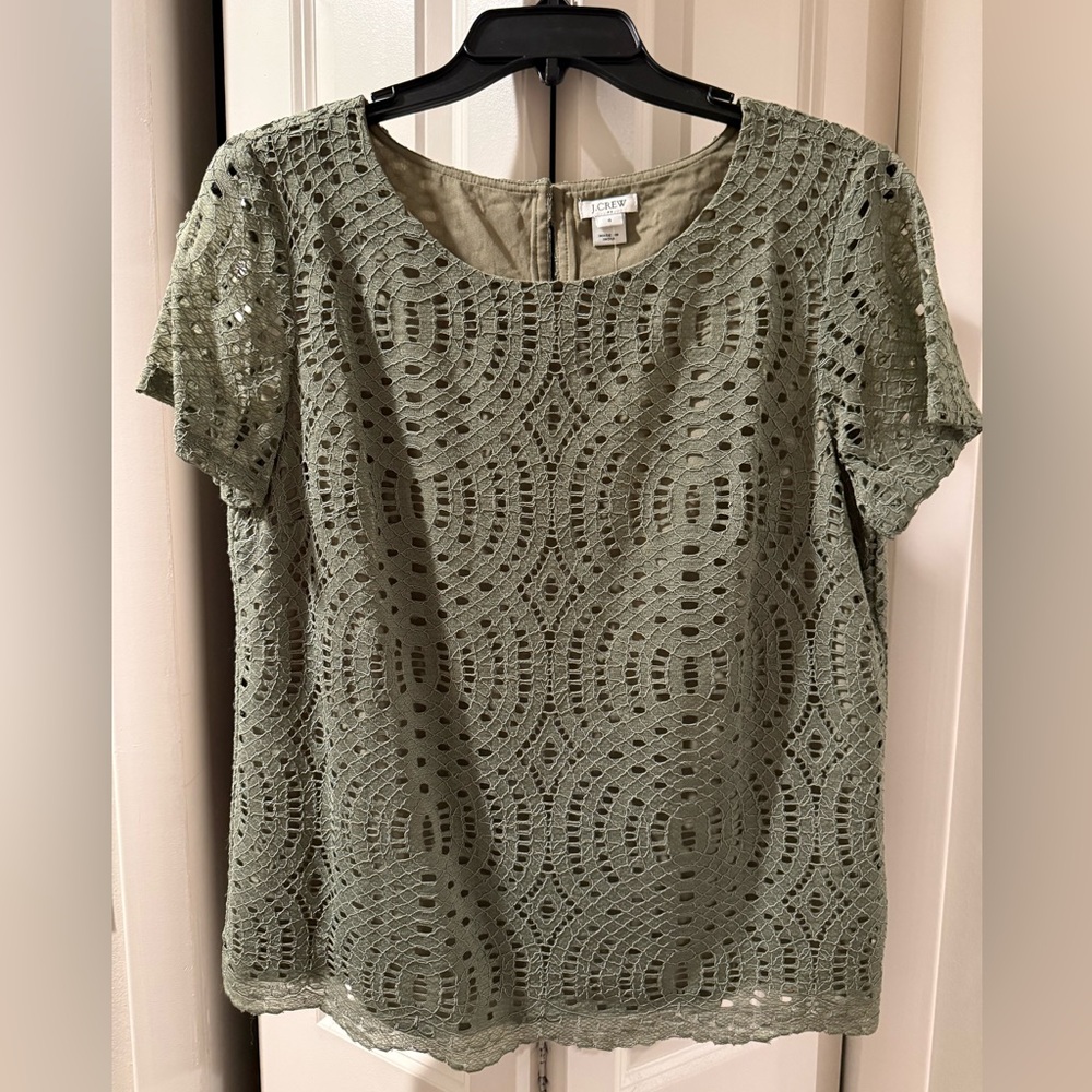 J. Crew Sage Green Lace Blouse